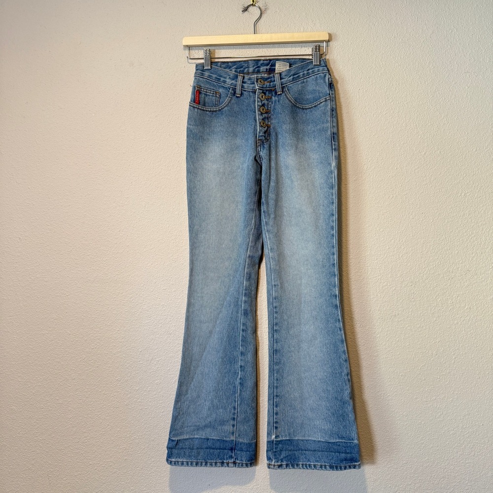 Vintage Just USA Light Wash Flare Jeans High Rise Button Fly Made in USA Size 3